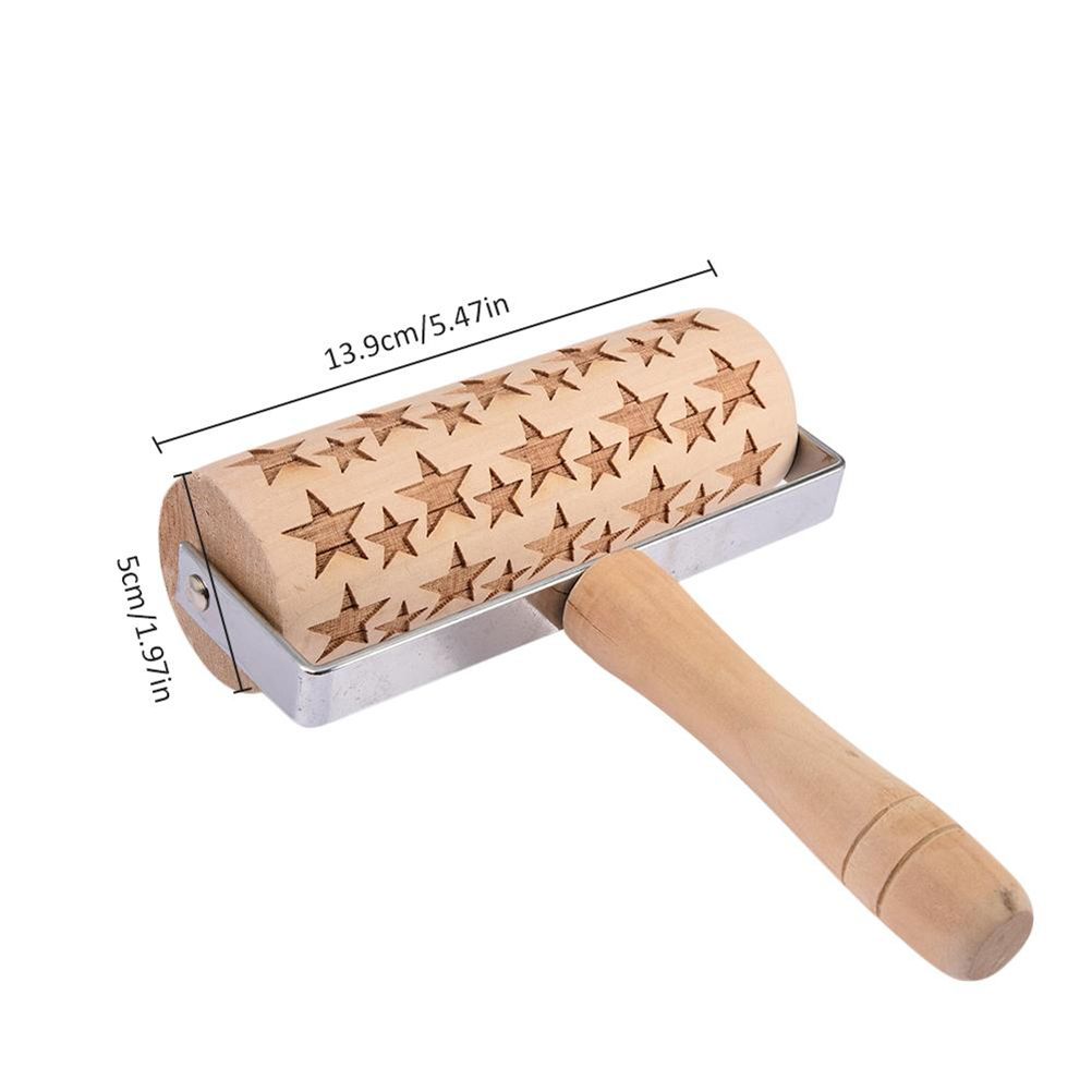 Snowflakes Elk Printing Rolling Pin Engraved Rolling Pin Hand Held Wooden view 4