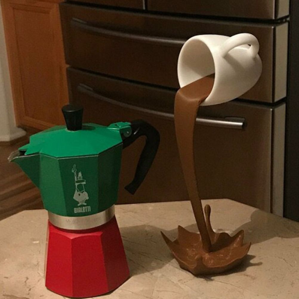 Floating Spilling Coffee Cup Spilling Pouring Coffee Cup Sculpture Sculpture view 4