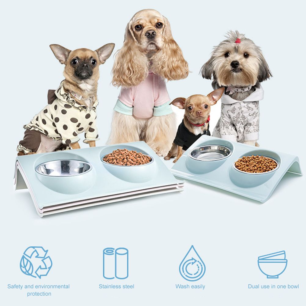 Double Bowls for Dog Stainless Steel Pet Bowl Splashproof Feeding Bowl for Pet view 8
