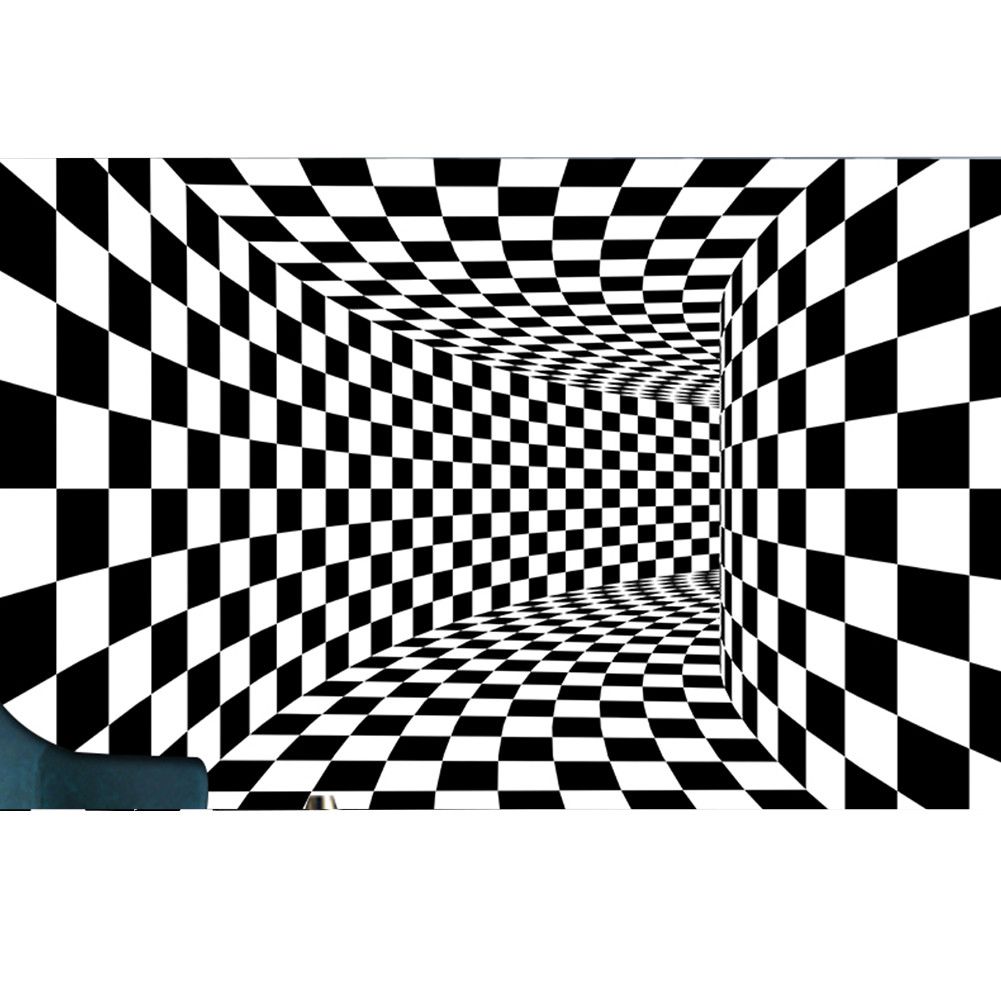 Black and White Checkered 3D Visual Effect Floor Rug Mat Bedroom Carpet for