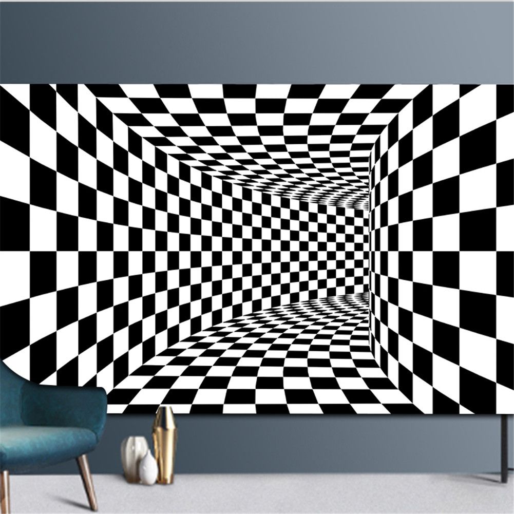 Black and White Checkered 3D Visual Effect Floor Rug Mat Bedroom Carpet for view 2
