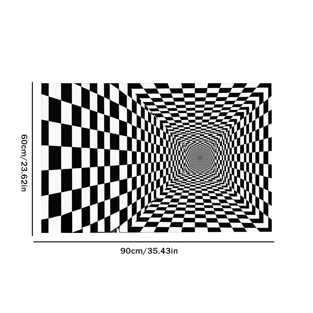 Black and White Checkered 3D Visual Effect Floor Rug Mat Bedroom Carpet for view 5
