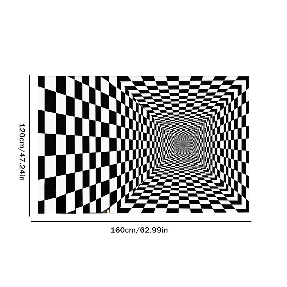 Black and White Checkered 3D Visual Effect Floor Rug Mat Bedroom Carpet for view 7