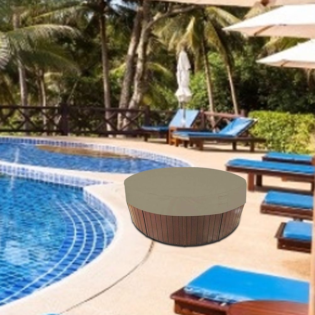 Round Hot Tub Cover Pool Dust Cover Bathtub Drawstring Oxford Cloth Cover for view 6