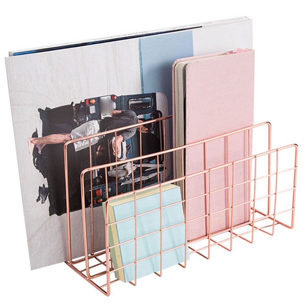 Letter Holder Iron Metal Three Grid Bookcase Holder Multifunctional File