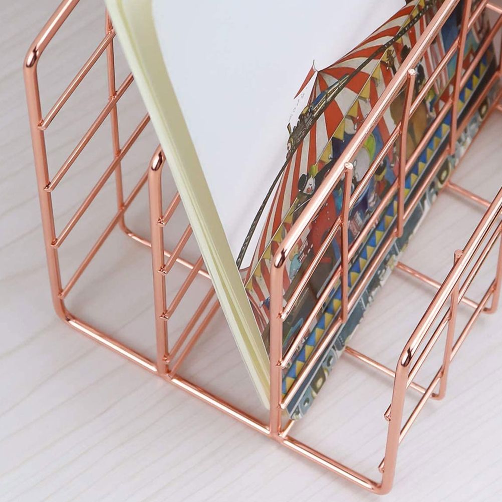 Letter Holder Iron Metal Three Grid Bookcase Holder Multifunctional File view 5
