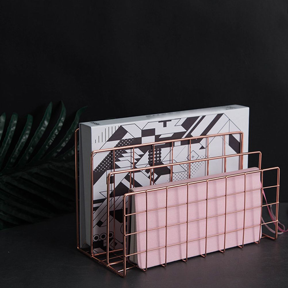 Letter Holder Iron Metal Three Grid Bookcase Holder Multifunctional File view 7