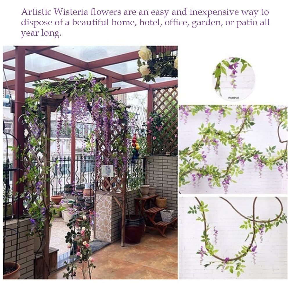 Artificial Flowers Wisteria Garland Vine Simulation Wreath Rattan Hanging view 7