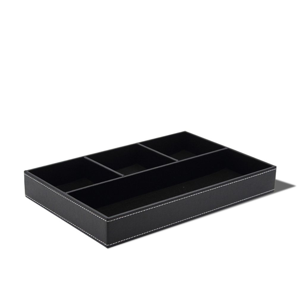 4 Compartments Leatherette Valet Tray Desk Dresser Top Organizer Box for