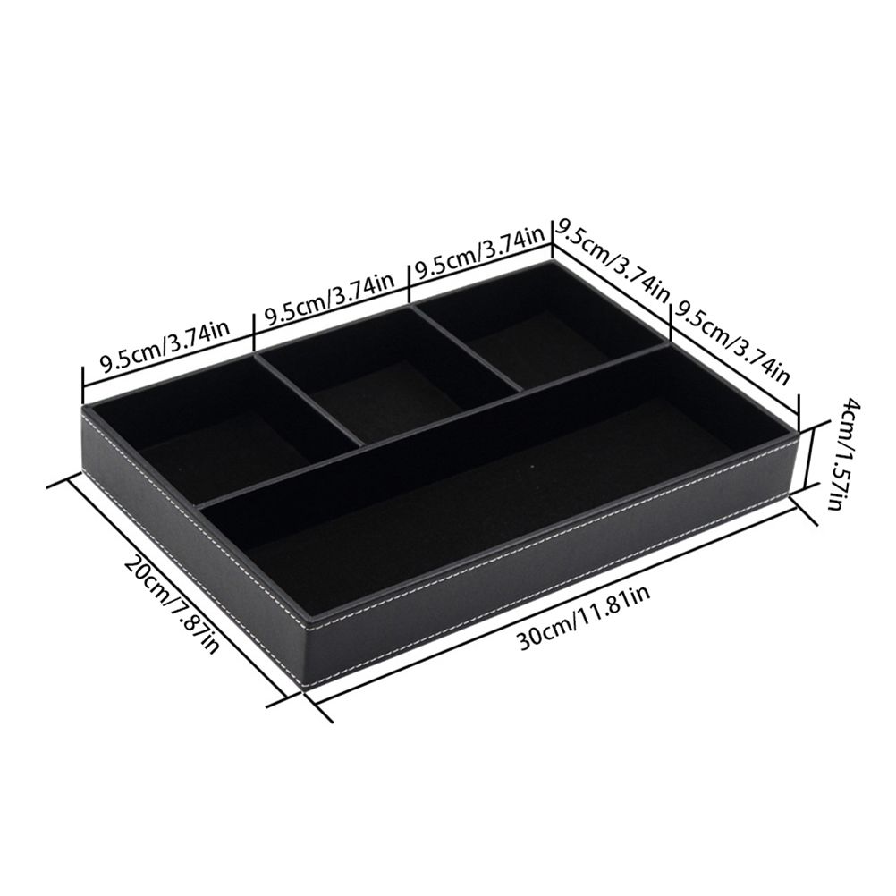 4 Compartments Leatherette Valet Tray Desk Dresser Top Organizer Box for view 3