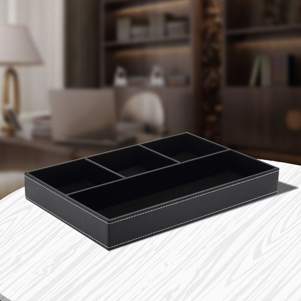 4 Compartments Leatherette Valet Tray Desk Dresser Top Organizer Box for view 5