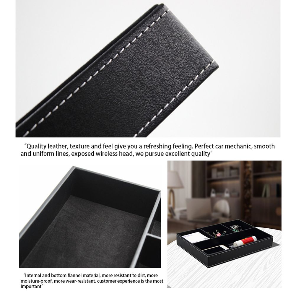 4 Compartments Leatherette Valet Tray Desk Dresser Top Organizer Box for view 4
