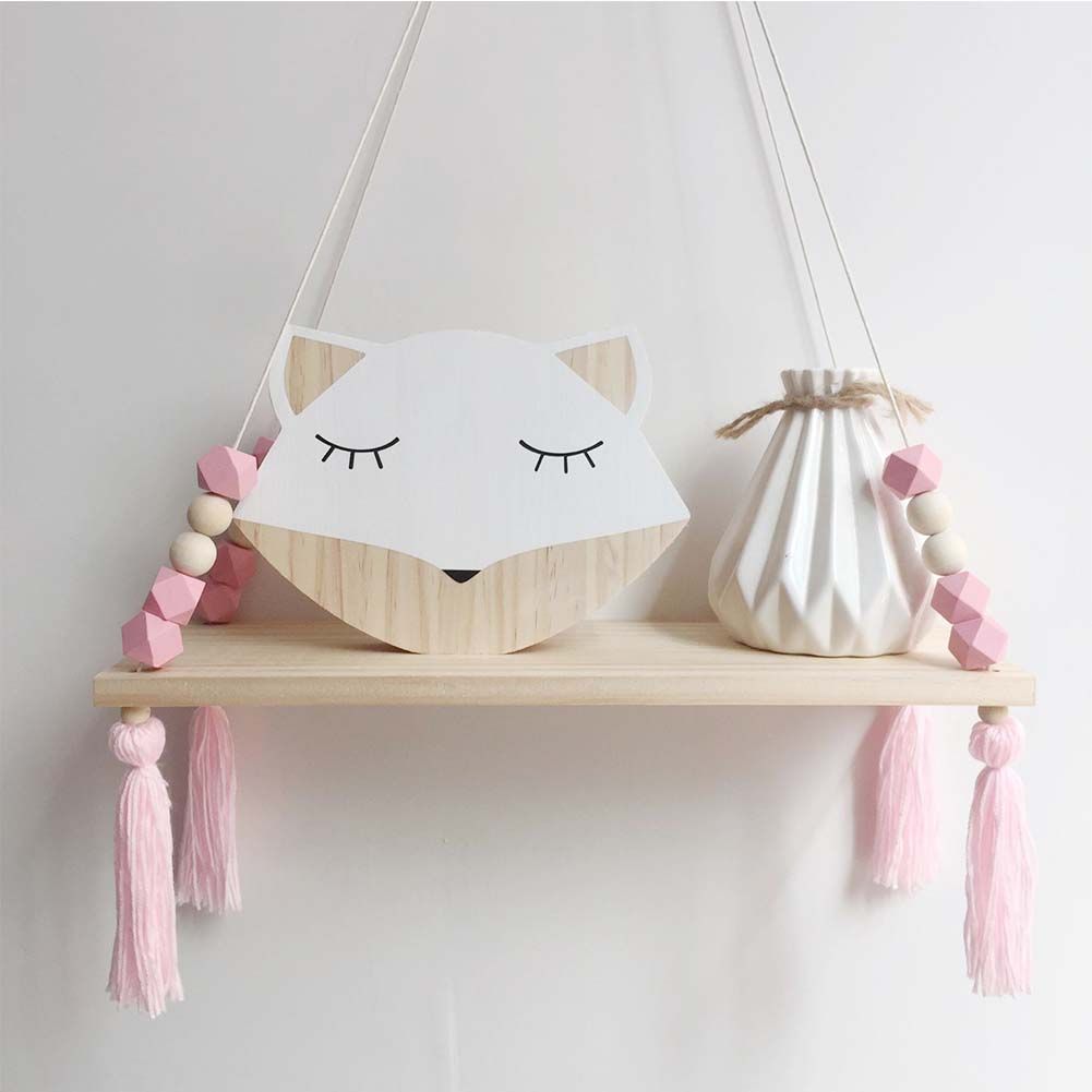 Ins Style Wall Shelf Child Decorative Shelf Hanging with Rope and Wooden Board view 2