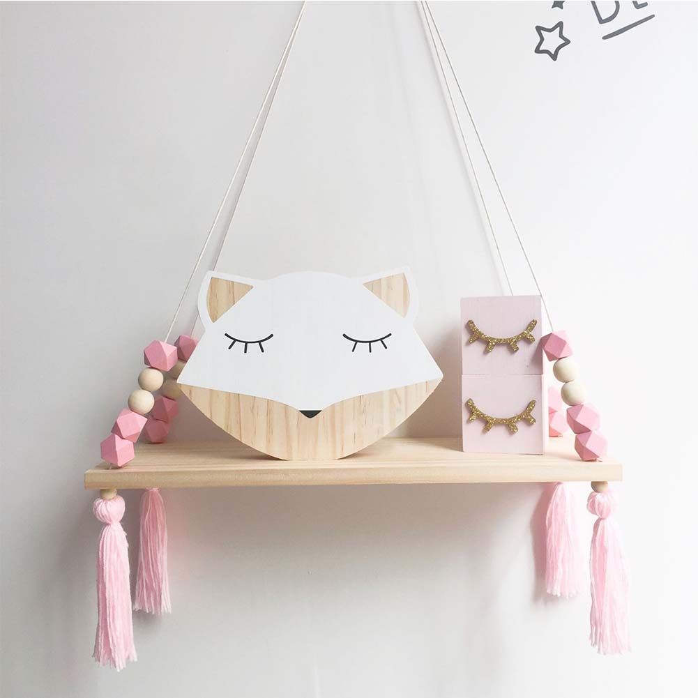 Ins Style Wall Shelf Child Decorative Shelf Hanging with Rope and Wooden Board view 3