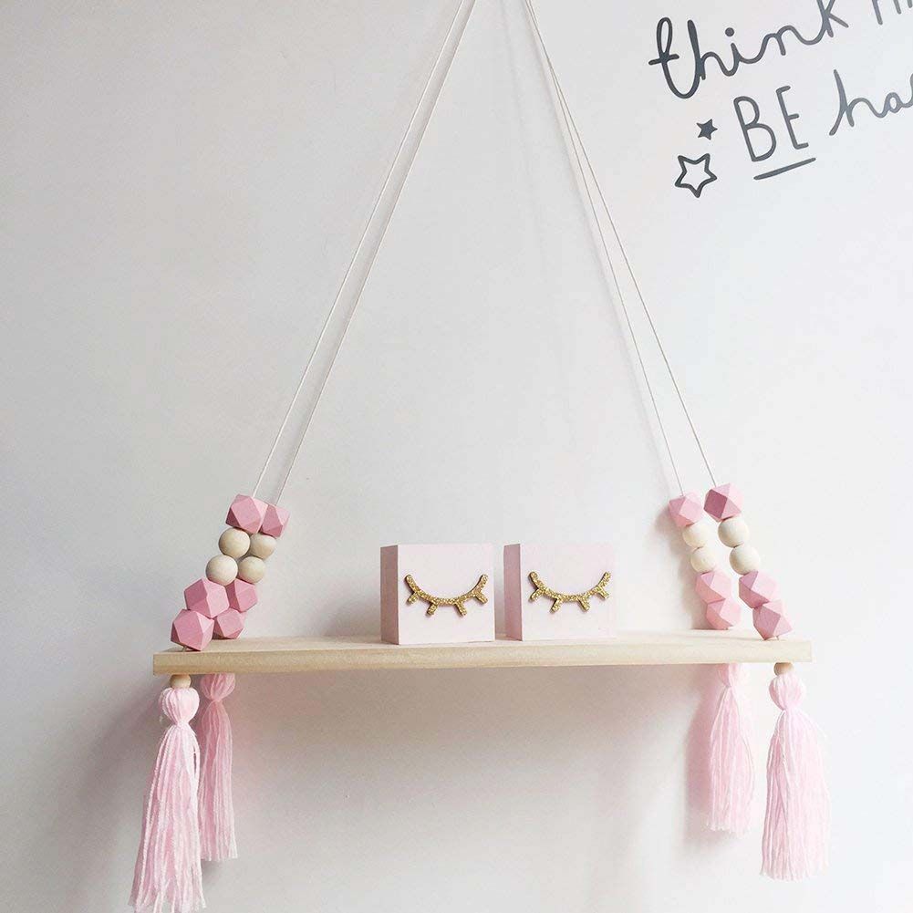 Ins Style Wall Shelf Child Decorative Shelf Hanging with Rope and Wooden Board view 4
