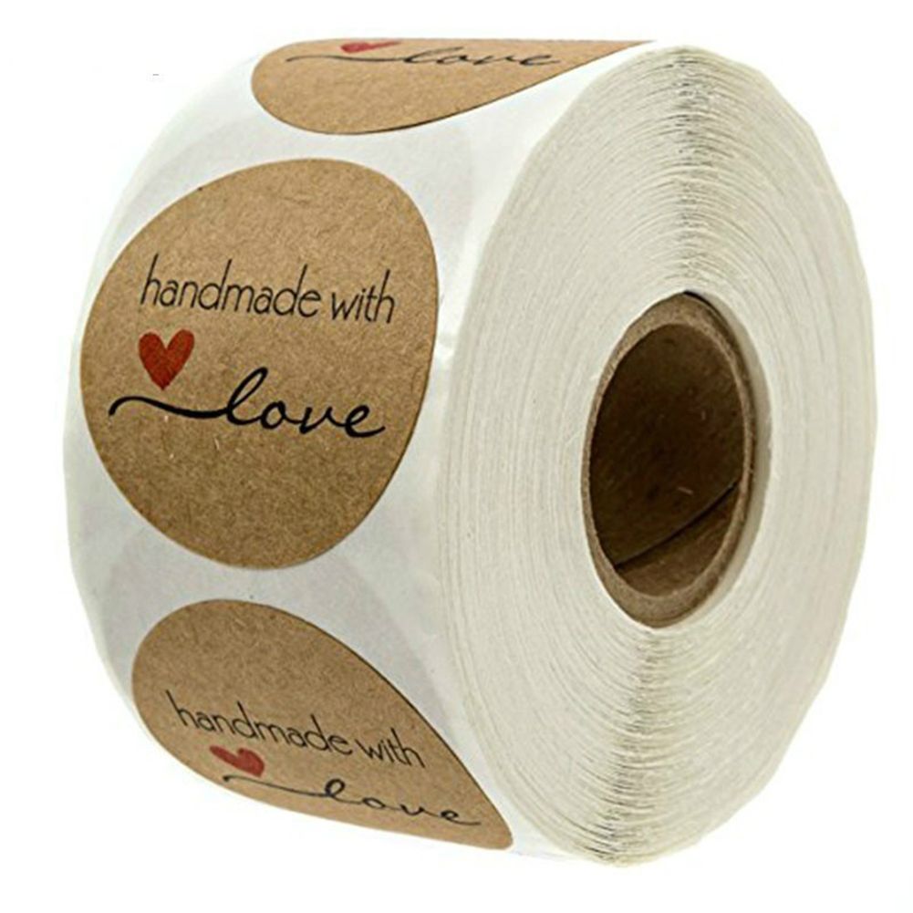 500Pcs Handmade with Love Stickers Round Self Adhesive Kraft Paper Labels Gift Tag view 2