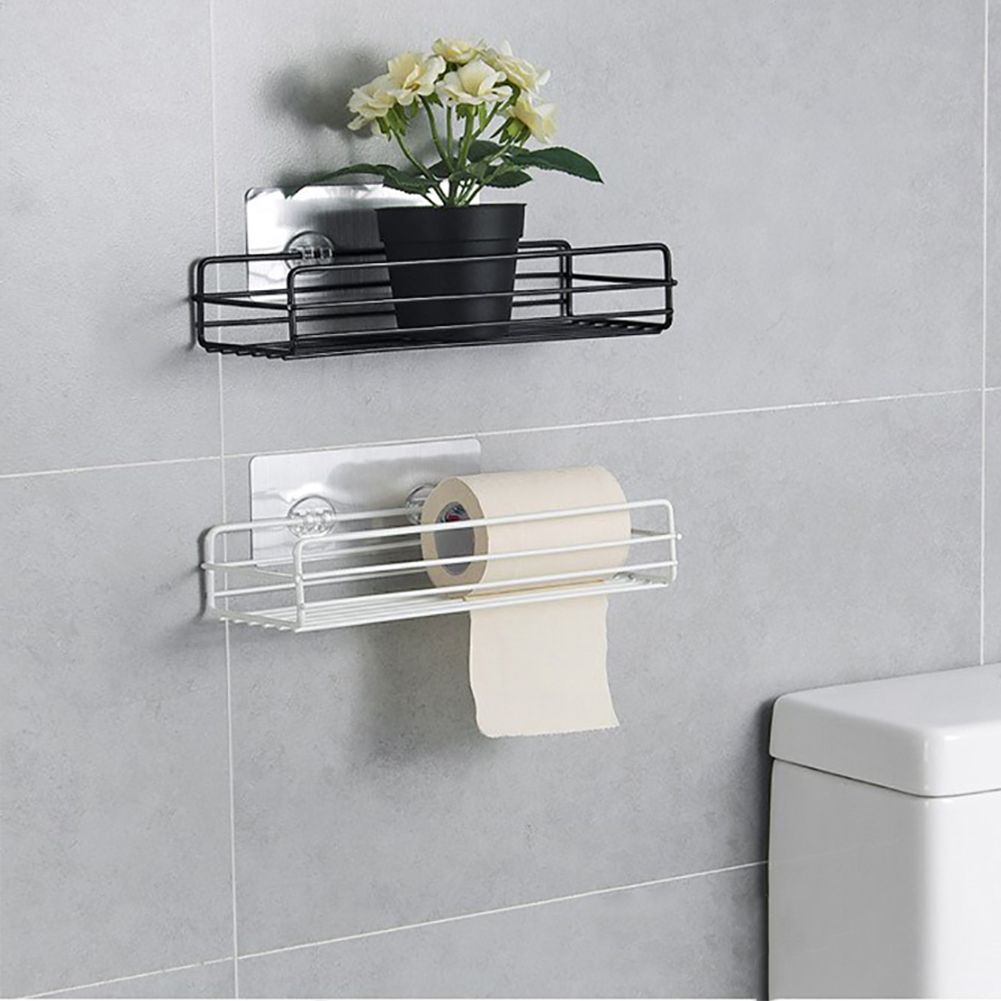 Wrought Iron Bathroom Storage Rack with Sucker Toilet Bowl Sundries Organizer view 9