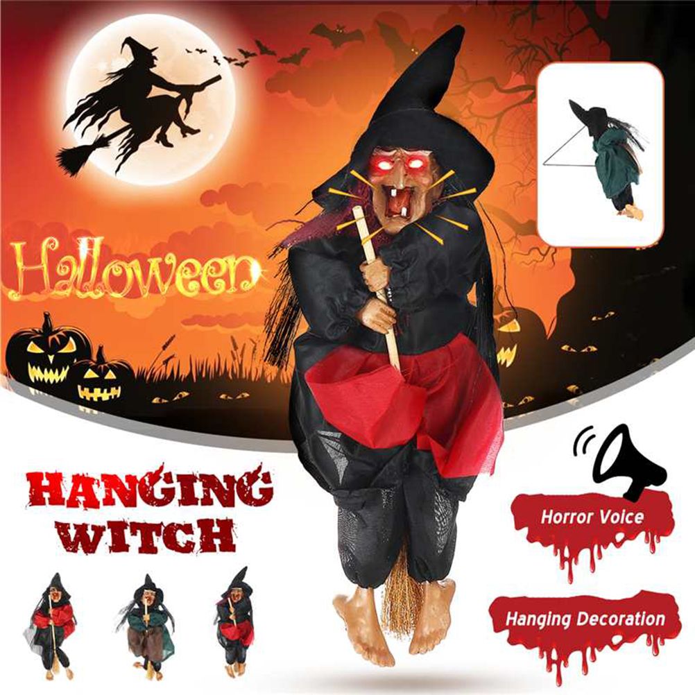 Halloween Hanging Witch Dolls Voice Control Prop Animated Ghost Scary Riding view 2