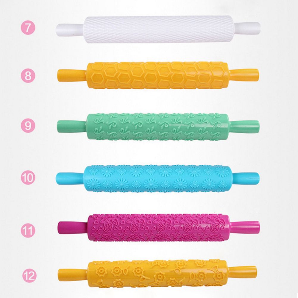 Plastic Non Stick Fondant Rolling Pin Tool Portable Embossed Rolling Pin view 8