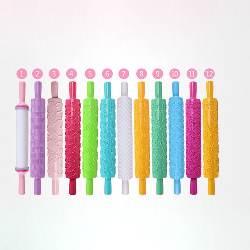 Plastic Non Stick Fondant Rolling Pin Tool Portable Embossed Rolling Pin view 6