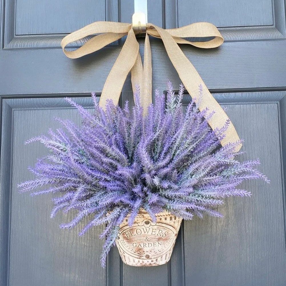 Artificial Hanging Flowers in Basket for Front Door Hanging Lavender Wreath view 2