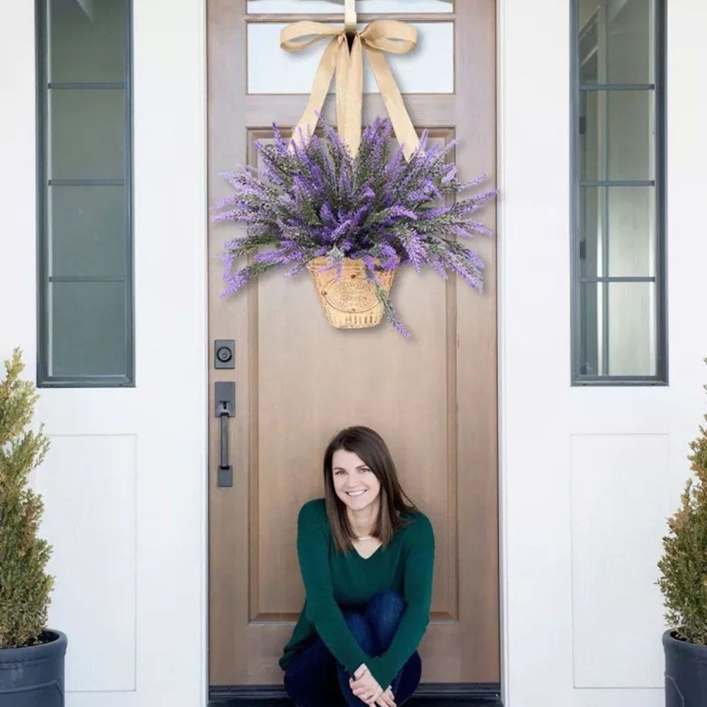 Artificial Hanging Flowers in Basket for Front Door Hanging Lavender Wreath view 4