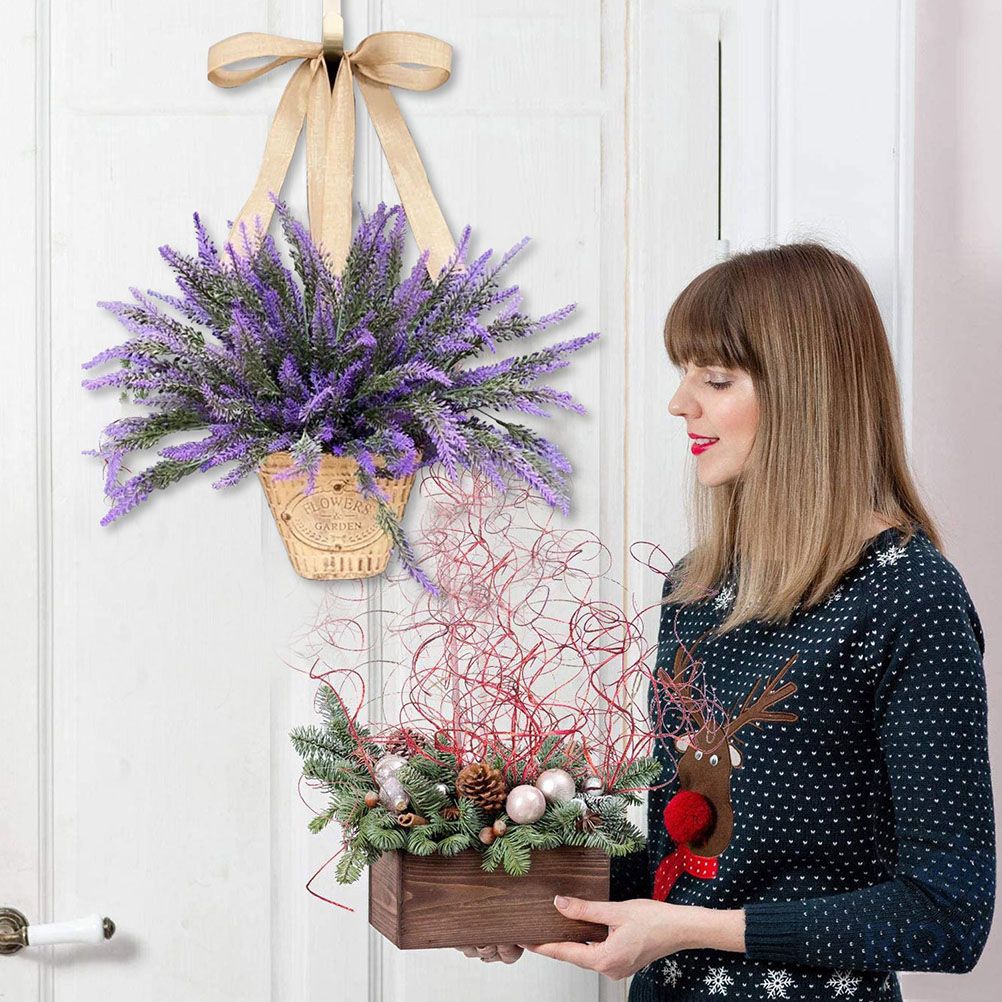 Artificial Hanging Flowers in Basket for Front Door Hanging Lavender Wreath view 5