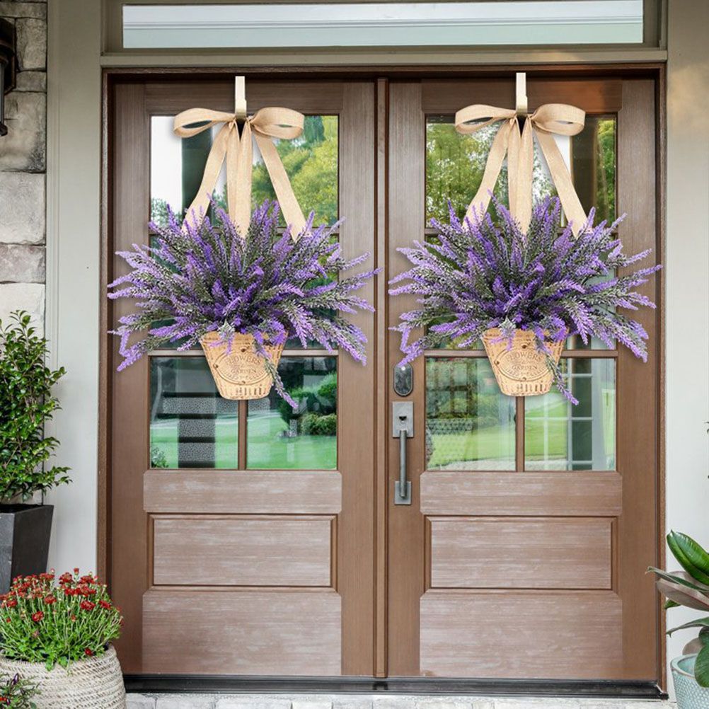 Artificial Hanging Flowers in Basket for Front Door Hanging Lavender Wreath view 6