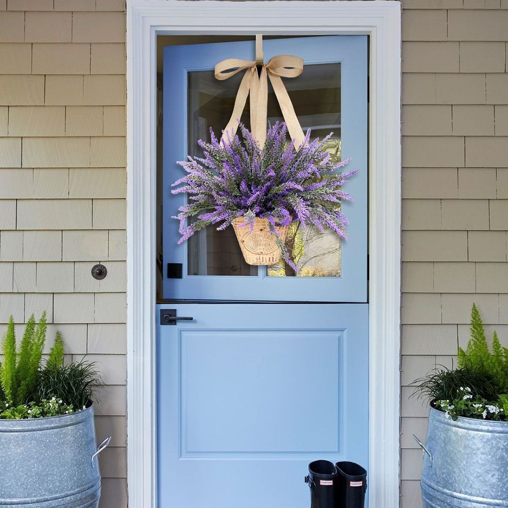 Artificial Hanging Flowers in Basket for Front Door Hanging Lavender Wreath view 7