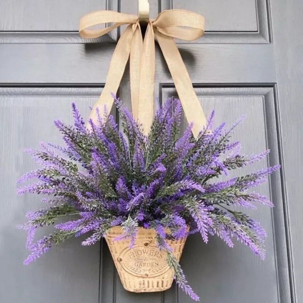 Artificial Hanging Flowers in Basket for Front Door Hanging Lavender Wreath view 8