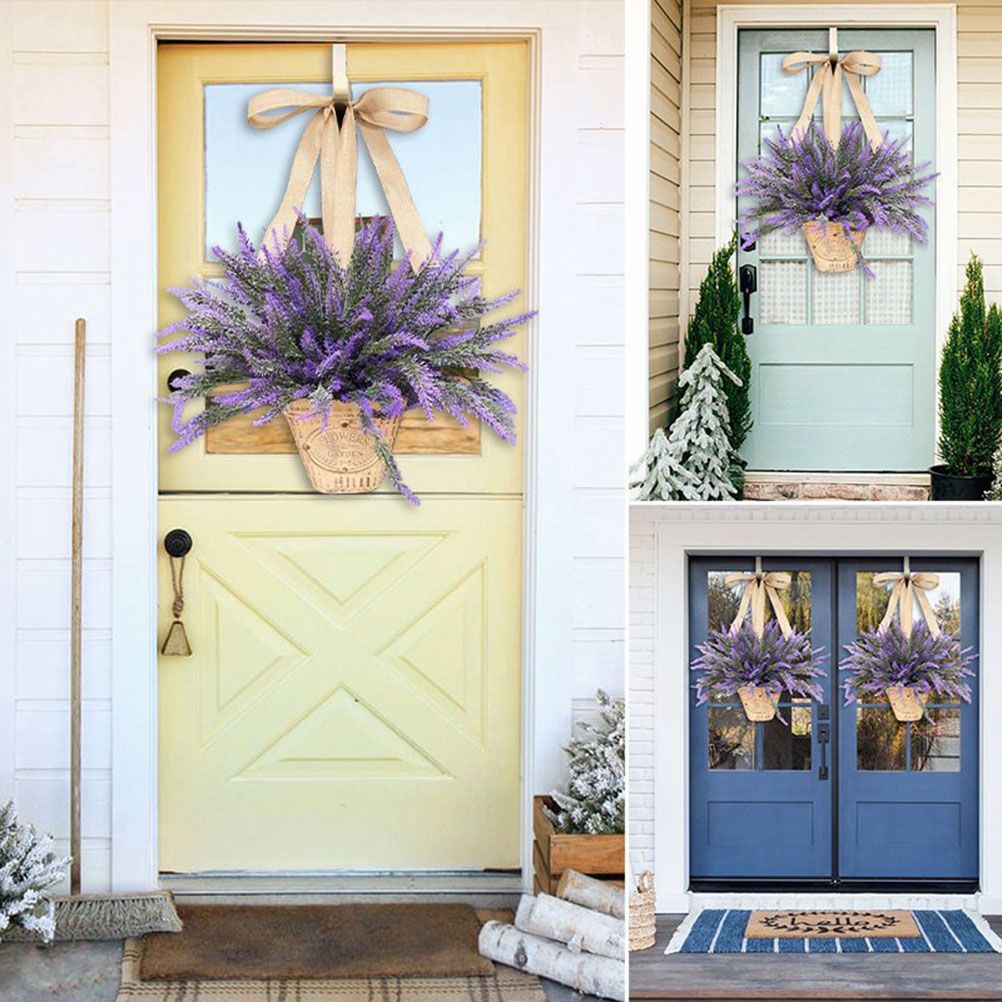 Artificial Hanging Flowers in Basket for Front Door Hanging Lavender Wreath view 9