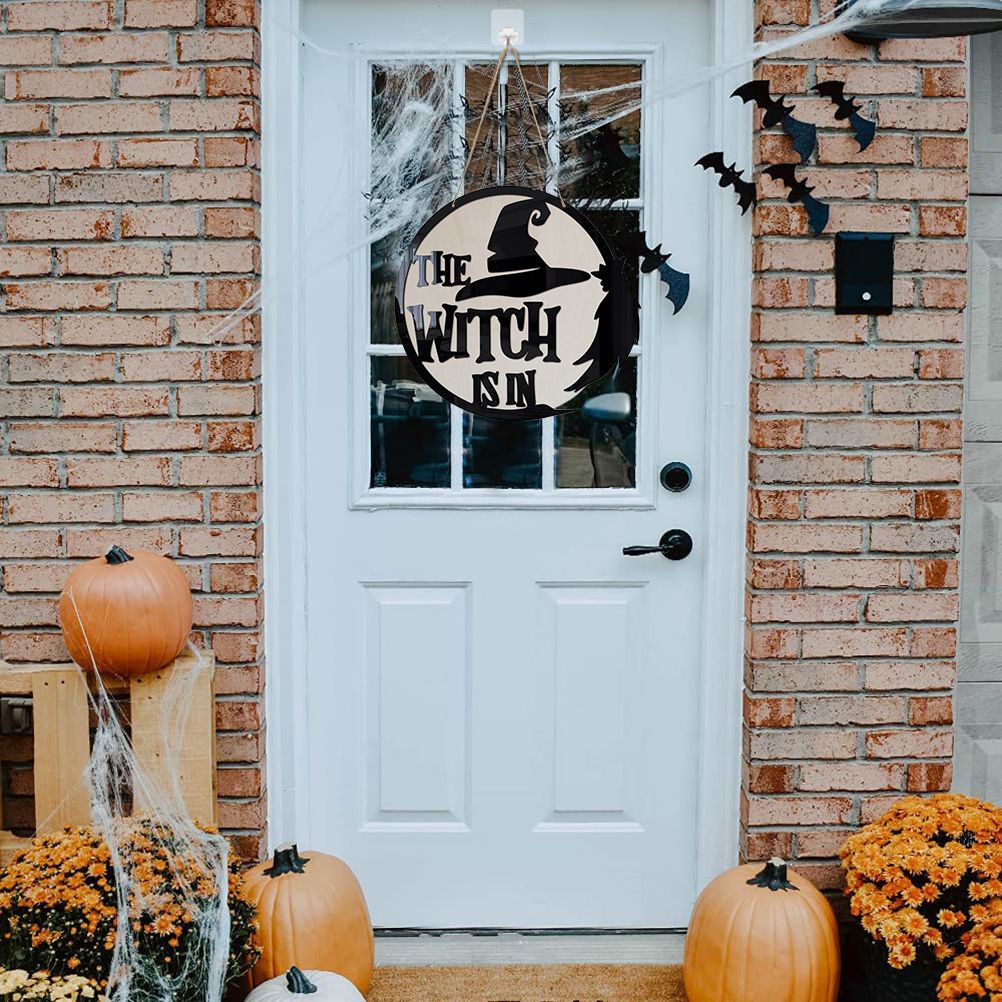 Halloween Door Sign Witch Wooden Hanging Sign for Front Door Wooden Wall Decor view 3