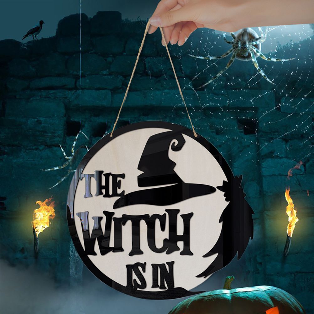 Halloween Door Sign Witch Wooden Hanging Sign for Front Door Wooden Wall Decor view 4