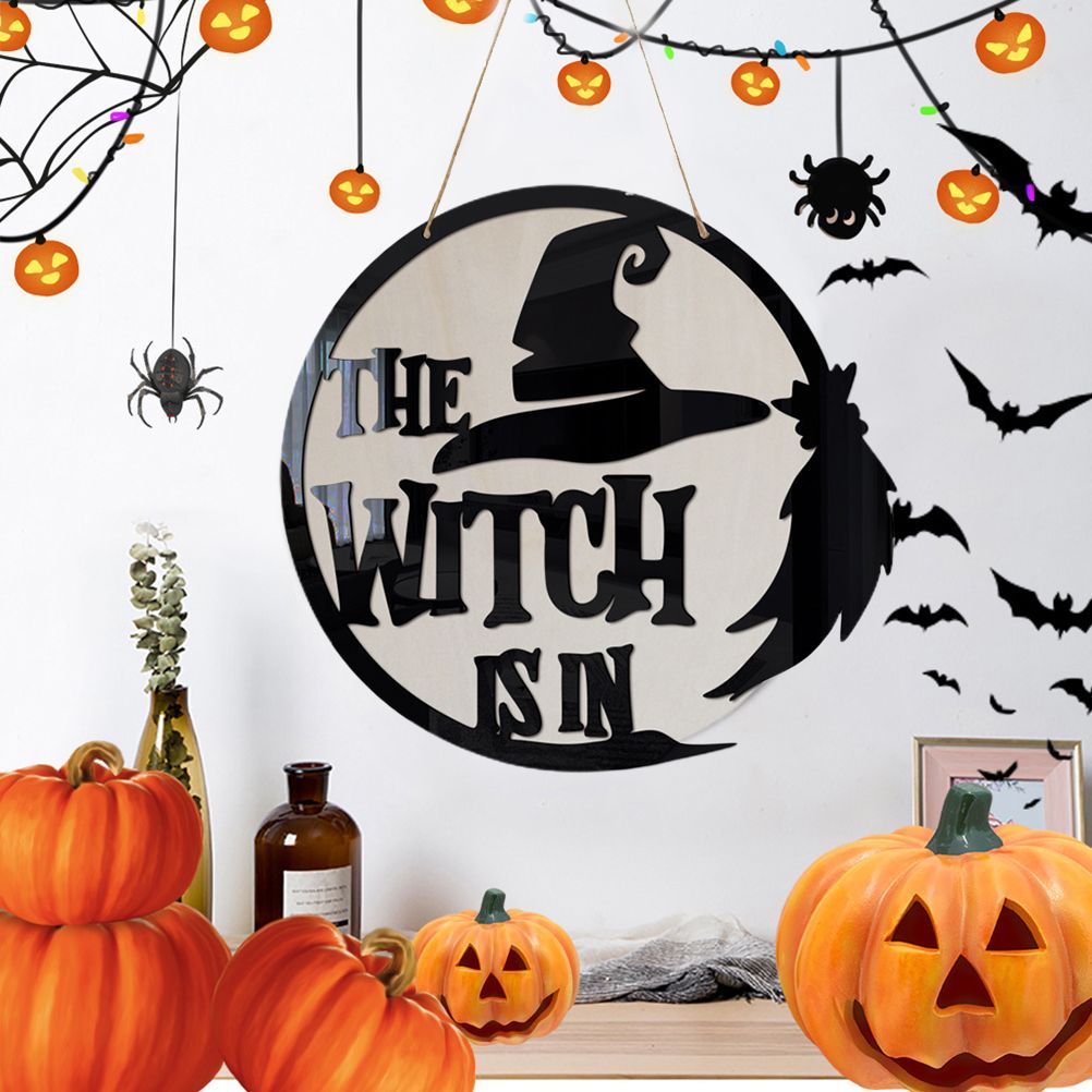 Halloween Door Sign Witch Wooden Hanging Sign for Front Door Wooden Wall Decor view 5