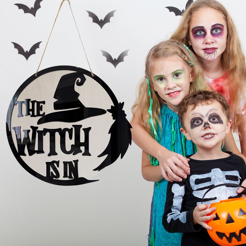 Halloween Door Sign Witch Wooden Hanging Sign for Front Door Wooden Wall Decor view 6