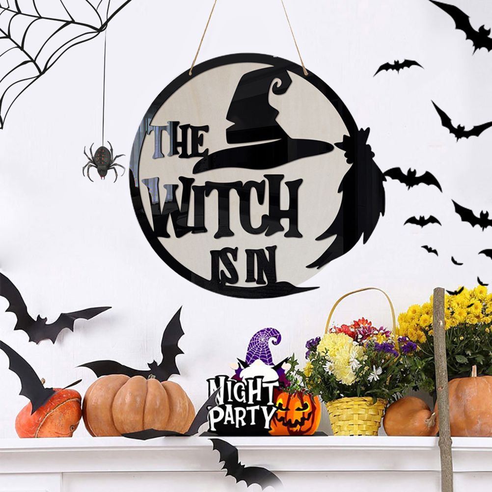 Halloween Door Sign Witch Wooden Hanging Sign for Front Door Wooden Wall Decor view 7