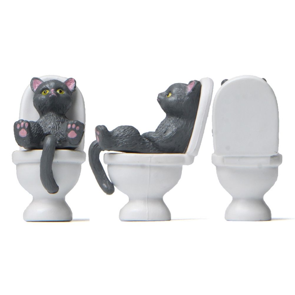 5Pcs Cat Sitting on Toilet Statues Mini Toilet Cat Figurines Desktop Ornaments view 3