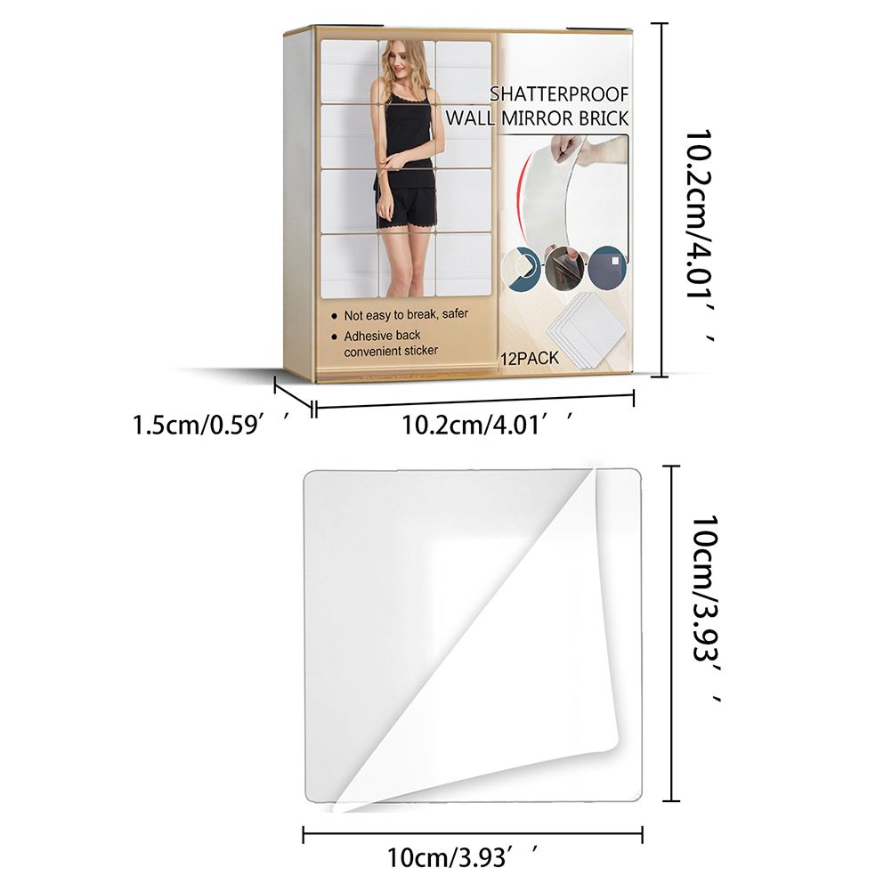 12Pcs Self Adhesive Mirror Tiles Acrylic Thick Shatterproof Mirror Stickers view 2