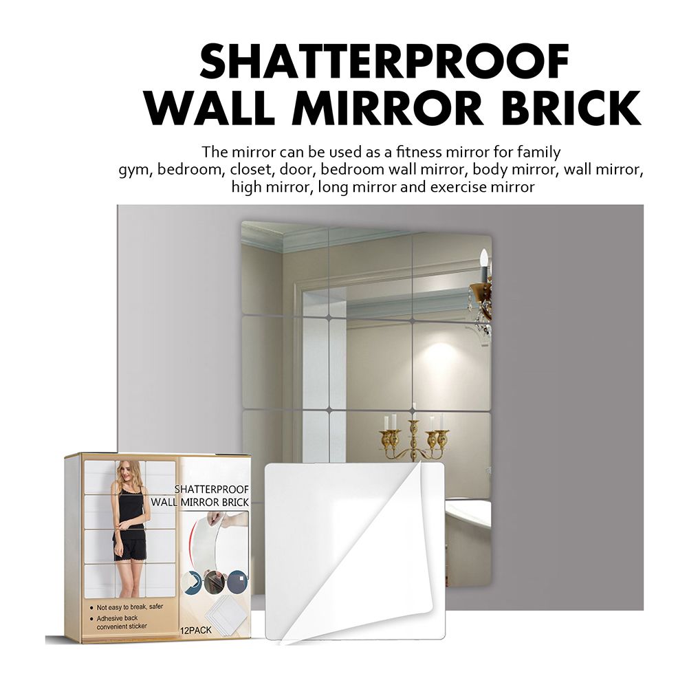 12Pcs Self Adhesive Mirror Tiles Acrylic Thick Shatterproof Mirror Stickers view 3