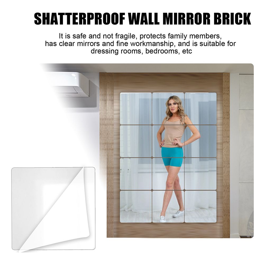 12Pcs Self Adhesive Mirror Tiles Acrylic Thick Shatterproof Mirror Stickers view 6