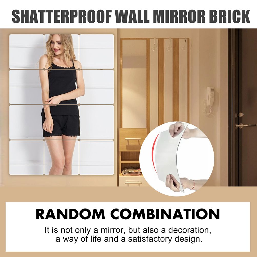 12Pcs Self Adhesive Mirror Tiles Acrylic Thick Shatterproof Mirror Stickers view 7