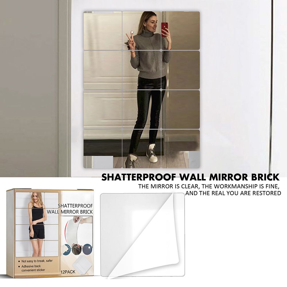 12Pcs Self Adhesive Mirror Tiles Acrylic Thick Shatterproof Mirror Stickers view 8