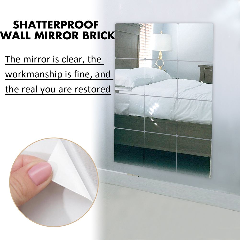 12Pcs Self Adhesive Mirror Tiles Acrylic Thick Shatterproof Mirror Stickers view 9