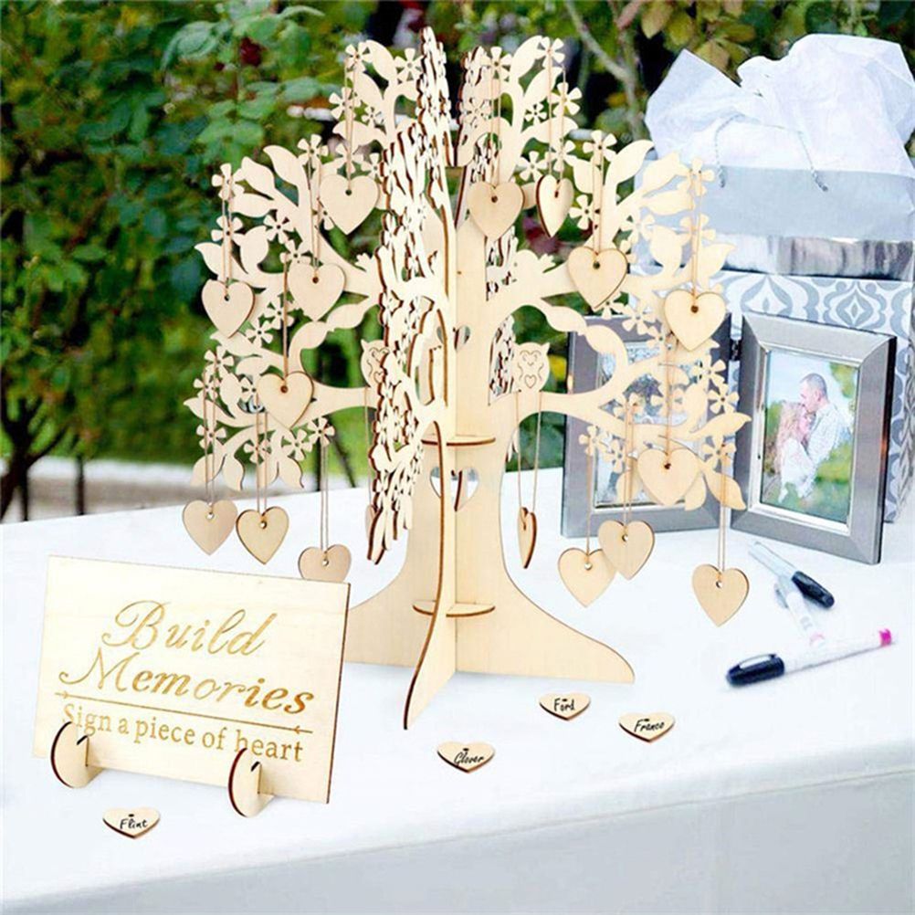 Wood Tree Frame Guest Book with Stand Unique Rustic Wedding Guest Registry view 4