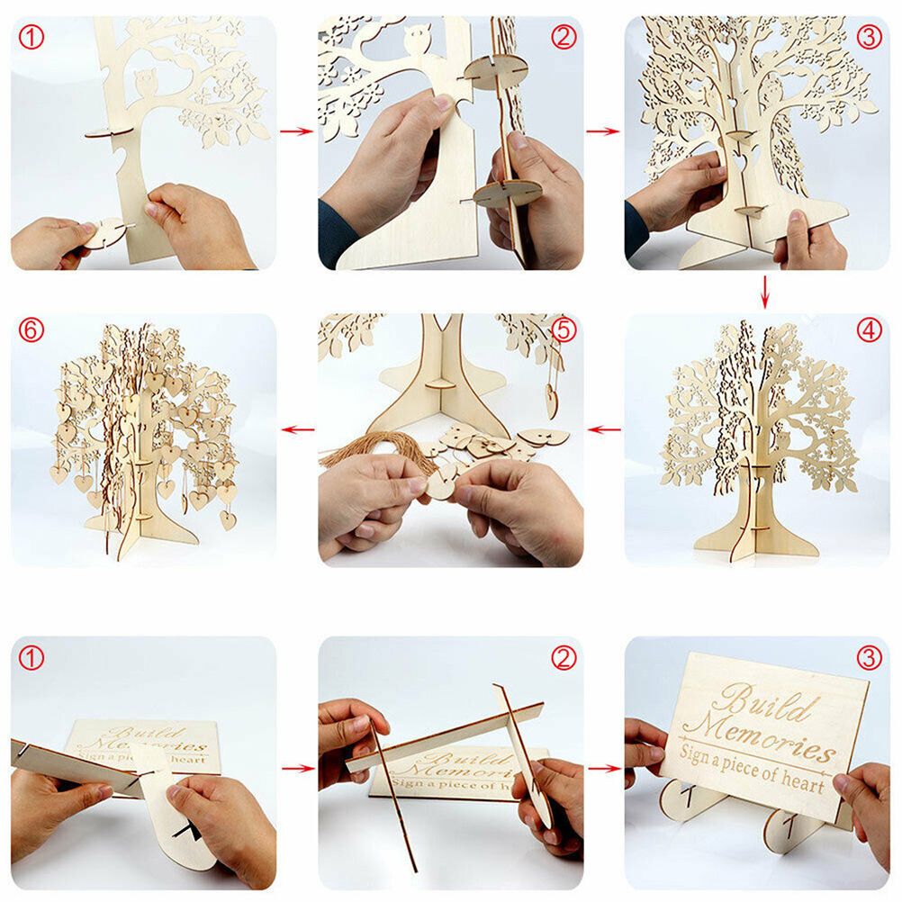 Wood Tree Frame Guest Book with Stand Unique Rustic Wedding Guest Registry view 8