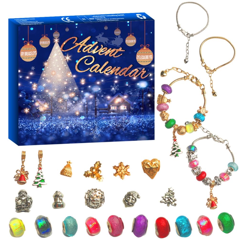 Christmas Advent Calendar DIY Charm Beads and 2 Bracelets 24 Days Countdown