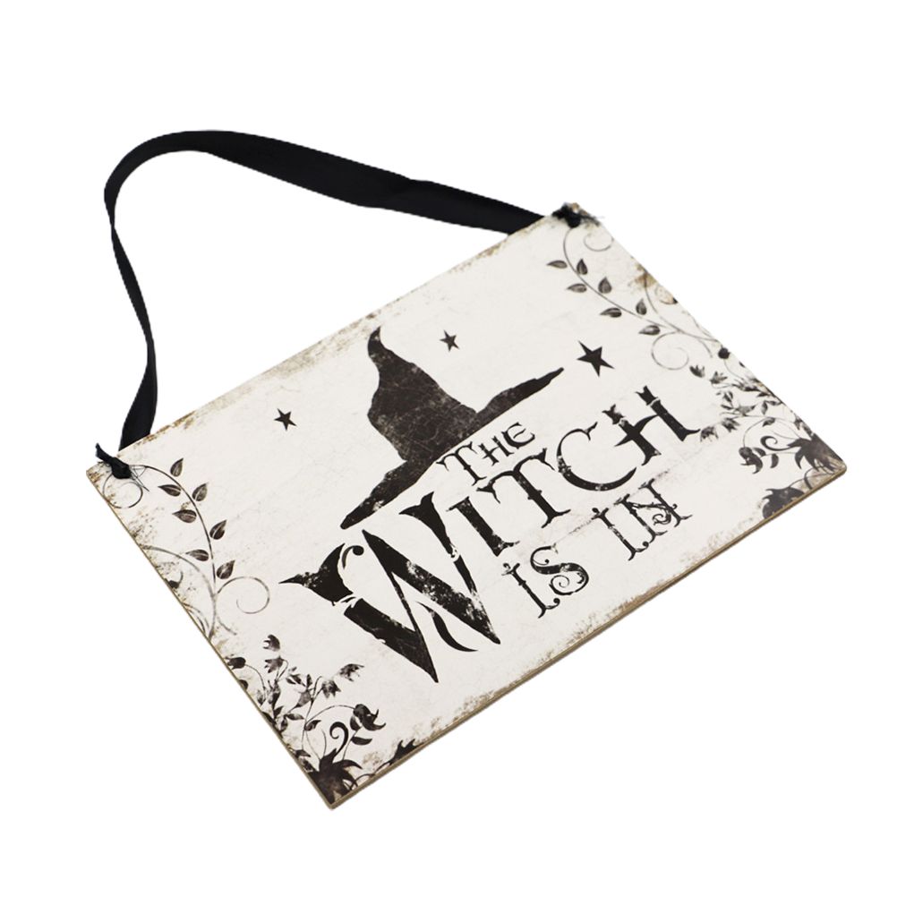 Halloween Witch Wooden Sign Vintage Wooden Witch Hanging Plaque for Halloween view 2