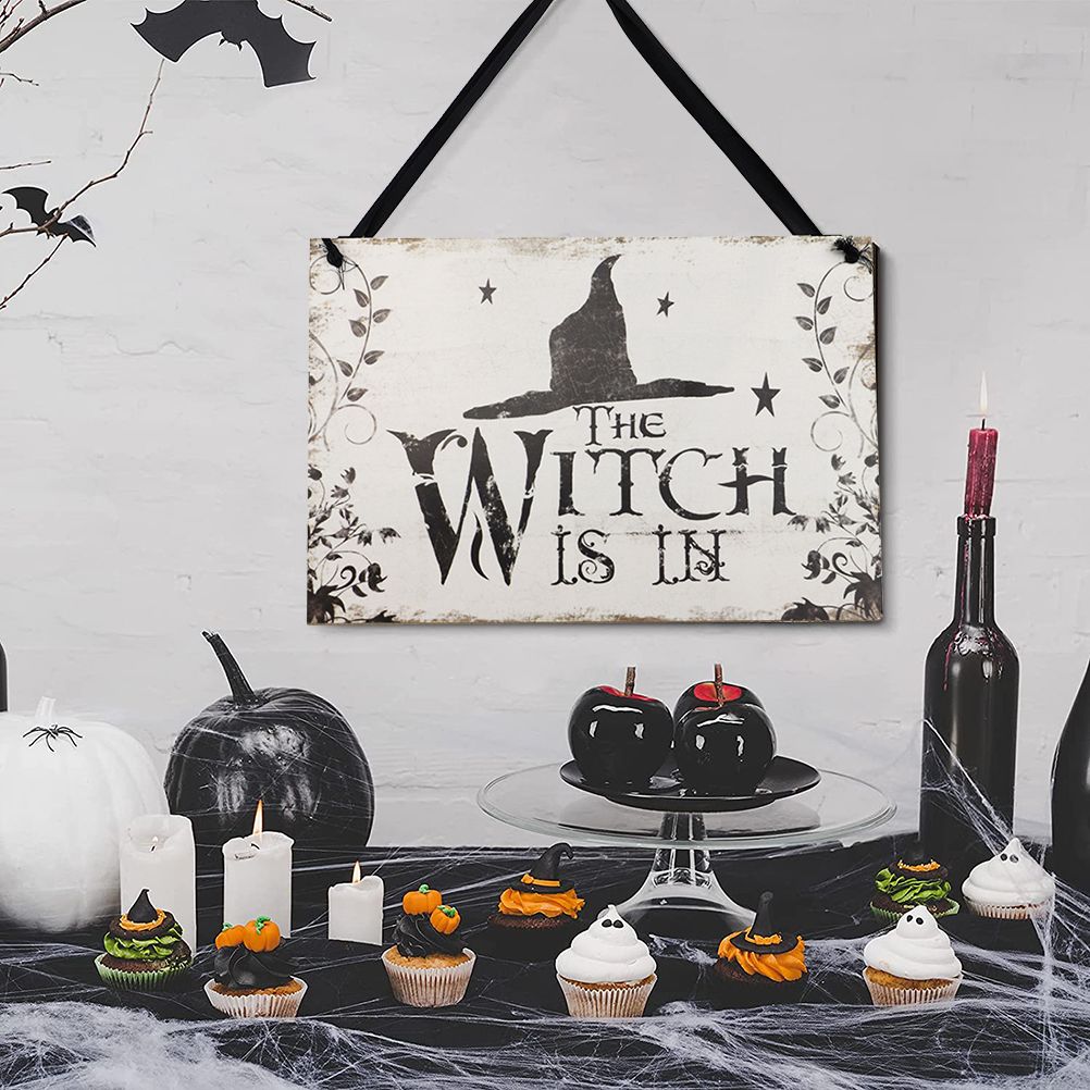 Halloween Witch Wooden Sign Vintage Wooden Witch Hanging Plaque for Halloween view 6