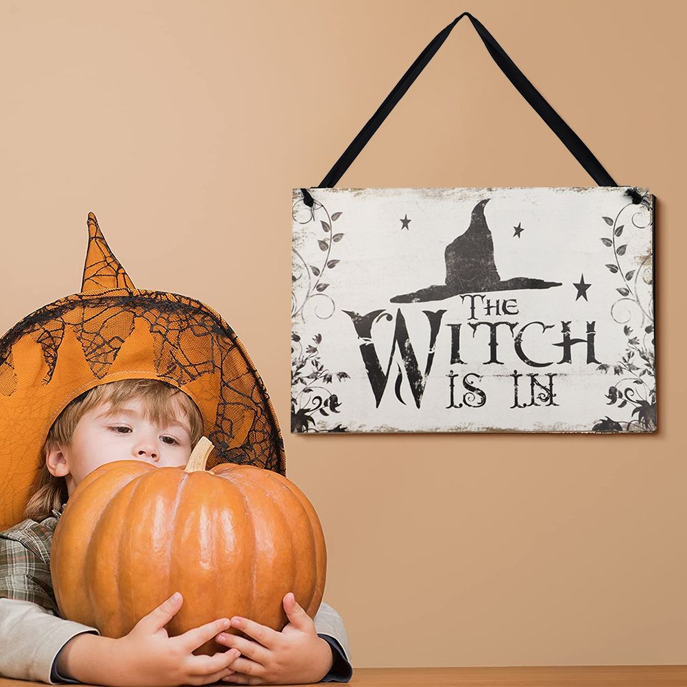 Halloween Witch Wooden Sign Vintage Wooden Witch Hanging Plaque for Halloween view 7