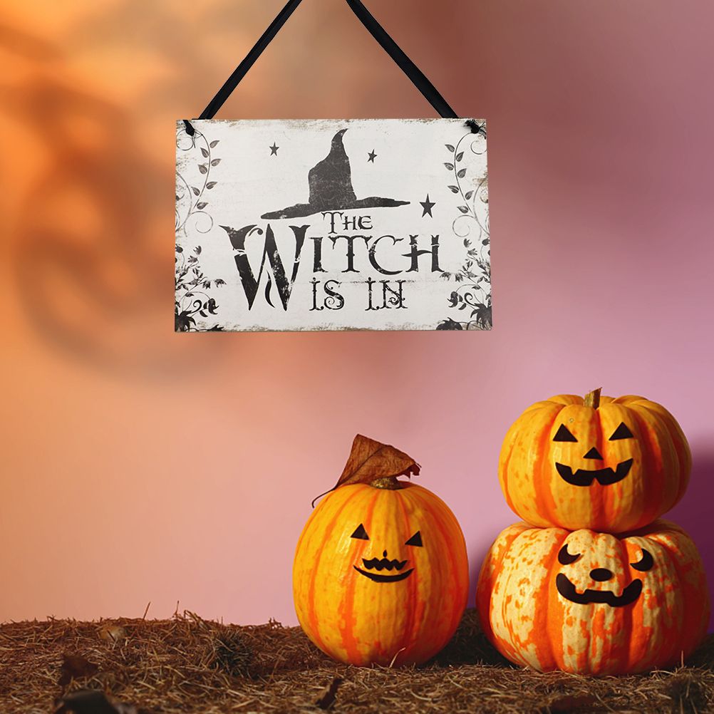 Halloween Witch Wooden Sign Vintage Wooden Witch Hanging Plaque for Halloween view 8